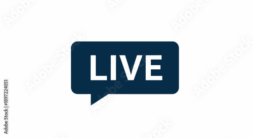 A modern graphic icon featuring the word 'LIVE' inside a dark blue speech bubble, symbolizing real-time streaming, broadcast, or an ongoing online event