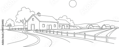 Rural Farm Landscape Illustration