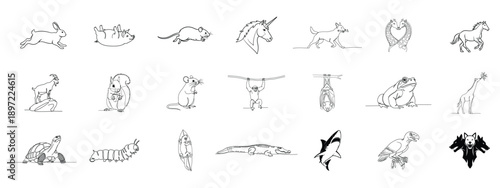 Whimsical Animals Line Art: Cute Illustrations for Children's Books and Design