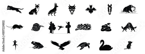 Mystical and Wild Animals Silhouettes: Dark Illustrations of Mythical and Forest Creatures
