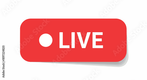 Modern red graphic button featuring a prominent white circular indicator and the word 'LIVE' in bold text, universally symbolizing active real-time broadcasting and digital streaming events