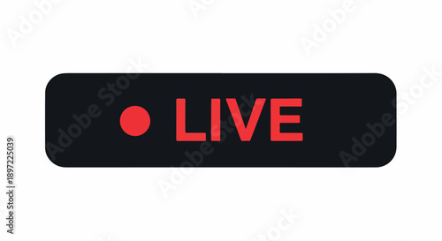 Modern graphic representation of a live stream indicator button, symbolizing real-time broadcasting and online digital content delivery for various media platforms