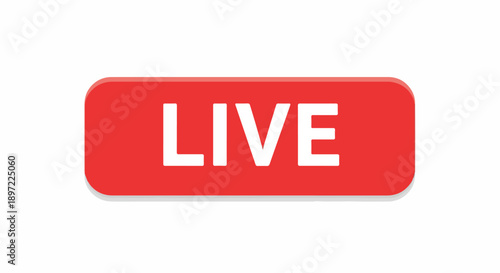 A vibrant red 'LIVE' button for online broadcasting and real-time streaming notifications, perfect for digital media platforms and interactive web content