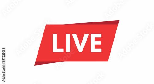 Dynamic red 'LIVE' graphic banner for real-time online broadcasts, streaming content, and current event notifications. Modern vector icon for digital media platforms
