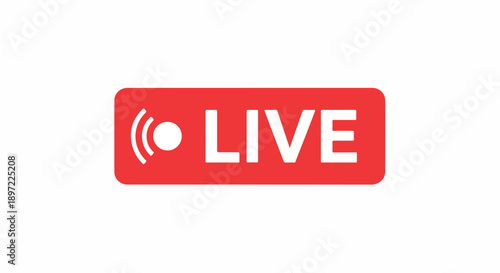 Bright red live broadcast button icon for online streaming, video content, and social media applications, indicating real-time activity and engaging digital events