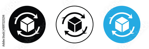 Rotating Cube Icon Set Vector - 3D Object Synchronization and Processing Symbols
