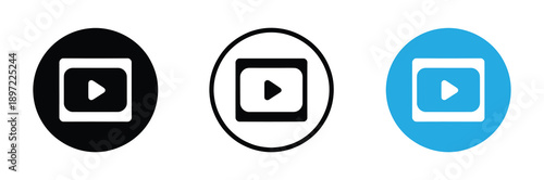 Play Button Icon Set Vector - Video Media Player Symbols in Circle