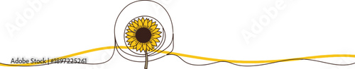 Sunflower with swirling lines and yellow ribbon