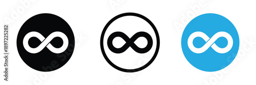 Infinity Icon Set Vector - Endless Loop and Eternity Symbols in Circle Buttons,Infinity icon set. Symbols of endless, unlimited, eternal. Infinity, eternity, infinite, endless, loop symbols.