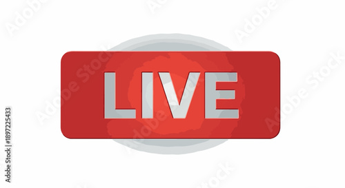 Vibrant red 'LIVE' button icon, signaling a real-time broadcast or ongoing online event, perfect for web interfaces and digital media applications