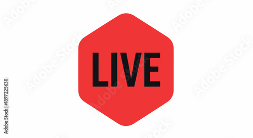 Vibrant red hexagonal icon featuring the bold text 'LIVE', symbolizing real-time content, active streaming, broadcast events, or an immediate online presence