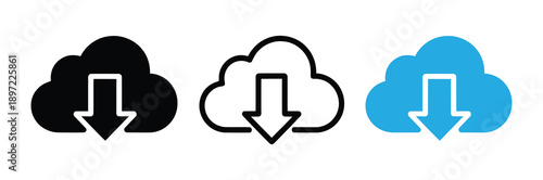 Cloud Download Icon Set Vector - Data Storage and Transfer Symbol Collection,Cloud Download icon vector for web, computer and mobile app