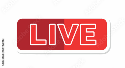Vibrant red and maroon 'LIVE' button icon with a subtle shadow, symbolizing real-time broadcasting and online streaming events and engagement