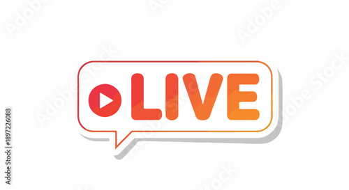 Dynamic orange and red gradient 'LIVE' icon in a modern speech bubble design, symbolizing real-time online streaming, video broadcasting, and engaging digital content
