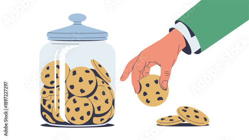 Hand Reaching for Chocolate Chip Cookies.