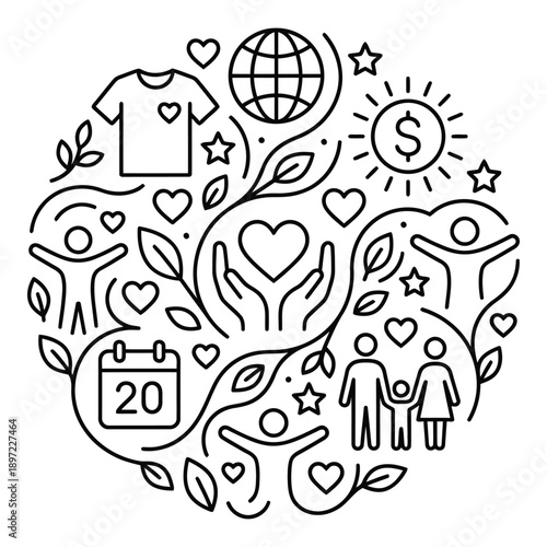 Flat Design Urban Planning Cityscape with Modern Buildings and Green Spaces