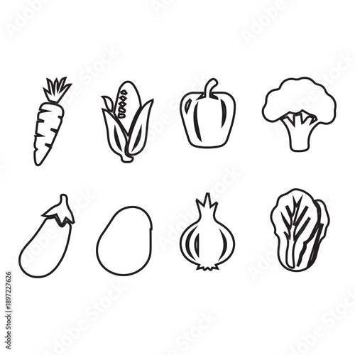 Vegetable Outline Icons Set