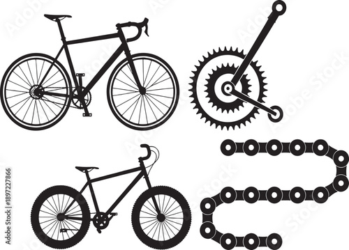 Bicycle Chain and Gear Cartoon Vector Set
- Bike Components and Cycling Illustration -bicycle illustration, bike silhouette, cycling illustration, bicycle parts, bike components, road bike, mountain 