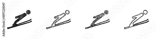 Sketch ski jump icon design set