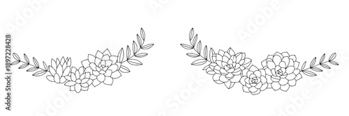 Flowers wreath with detailed petals and leaf motifs in elegant line art style, symmetrical design suitable for decoration, invitations, and floral-themed graphics
