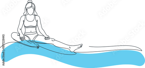 Woman in yoga pose on blue wave