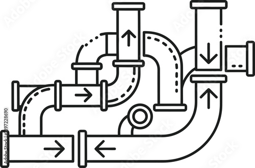 Complex pipe system with multiple connections and valves