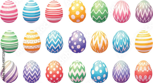 Vibrant easter eggs decorated with colorful patterns and stripes