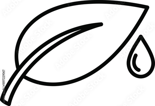 Simple line art leaf with droplet