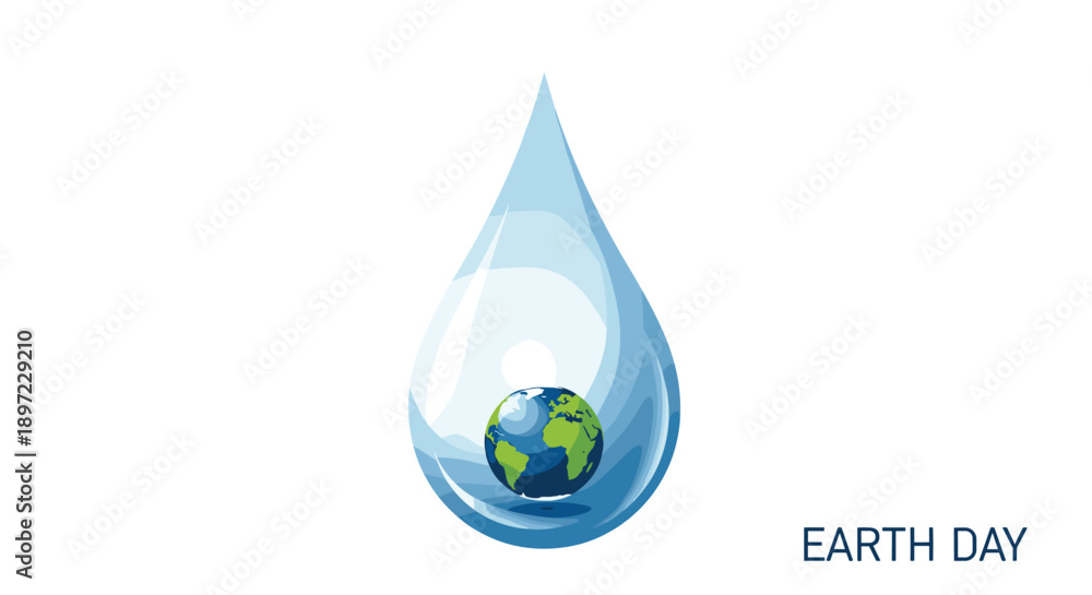 Obraz premium Transparent Water Droplet with Small Earth Globe Inside Representing Water Conservation and Environmental Protection for Earth Day Celebration, Generative AI.