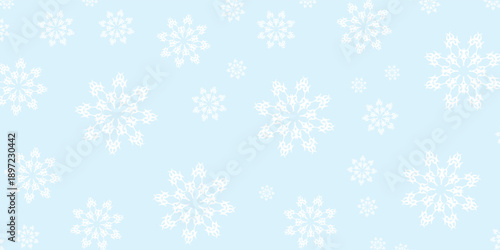 Abstract Snowflake Pattern on Light Blue Background.