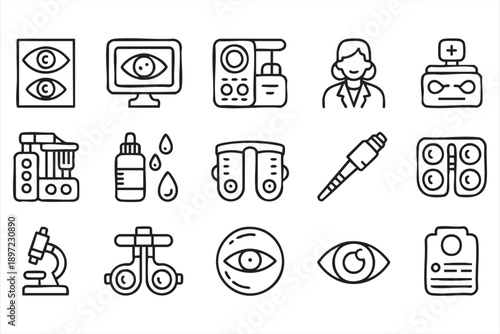 Ophthalmology and Eye Care Line Icons for Medical Design