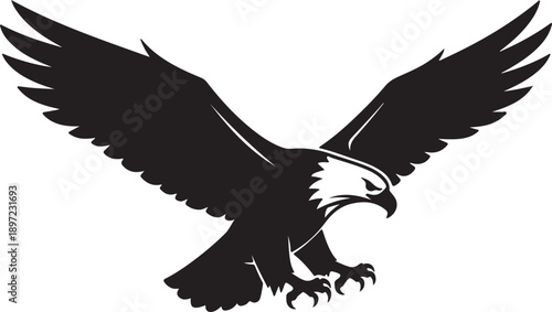 Flying Eagle Silhouette Powerful Bird of Prey Logo Icon.