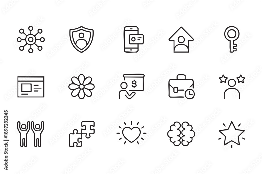 Fototapeta premium Business Security and Community Support Icon Collection