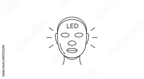 Face wearing LED light therapy mask outline. Rejuvenation and cosmetology concept for beauty procedures. Visual for skin health. Transparent background