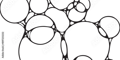 Abstract pattern of interconnected soap bubbles in black and white line art.