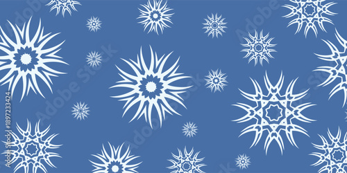 Abstract Snowflake Pattern on Blue Background.
