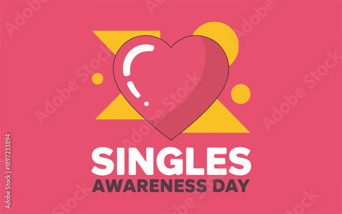 Singles Awareness Day Celebration Banner with Pink Heart and Geometric Background, Vector Illustration for February 15 Holiday Greeting and Social Media Promotion