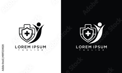 Health Protection Logo Medical Care Shield Human Wellness Security Symbol.