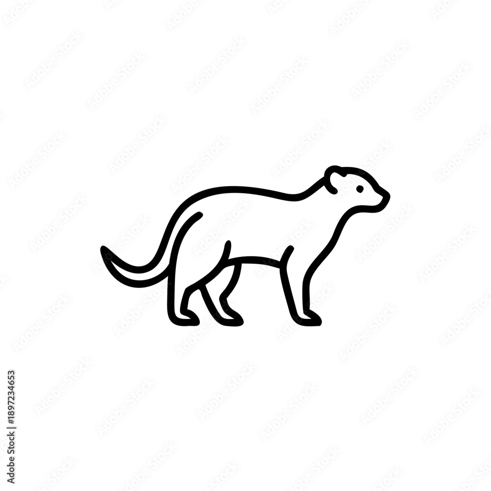 Fototapeta premium Outline of a ferret walking in a simple black and white style