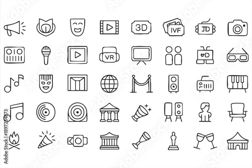 Media and Entertainment Line Icons for Digital Content Design