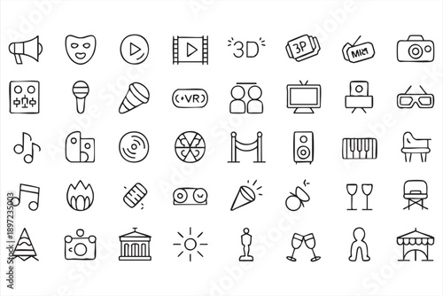 Entertainment Industry and Media Production Line Icons