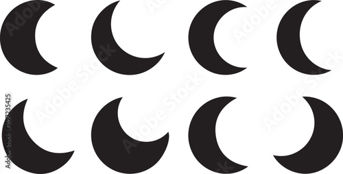 Black crescent moon shapes on white background illustration design