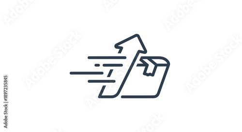 Simple line icon of a hand holding a package with an upward arrow.