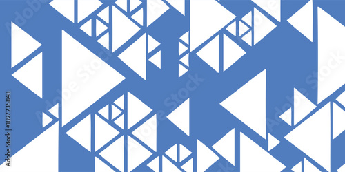 Abstract Geometric Pattern of White Triangles on Blue Background.