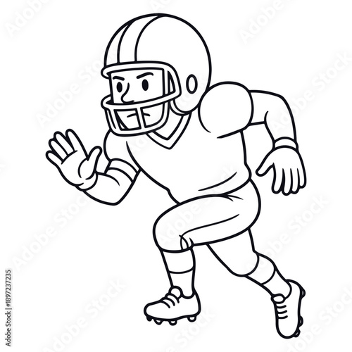 Outline vector illustration of a football player sprinting aggressively, emphasizing speed, power, and athletic performance.