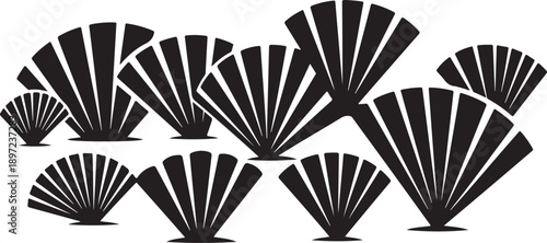 Collection of black fan shapes on white background illustration