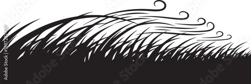 Black and white illustration of grass and wind blowing