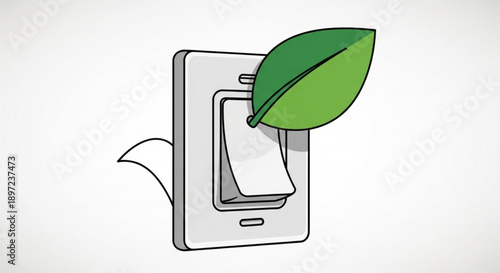 Green Leaf on Light Switch Symbolizing Energy Efficiency and Sustainability