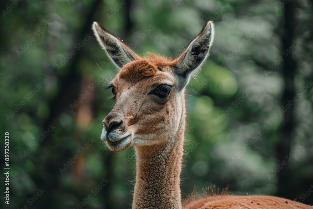 Fototapeta premium Close up portrait of a young deer fawn in a natural forest environment, showcasing the beauty of wildlife