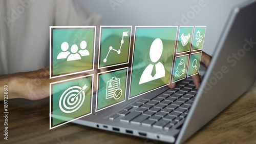 Photos HR, Human Resource and Outsourcing concept showing an HR manager using innovativ